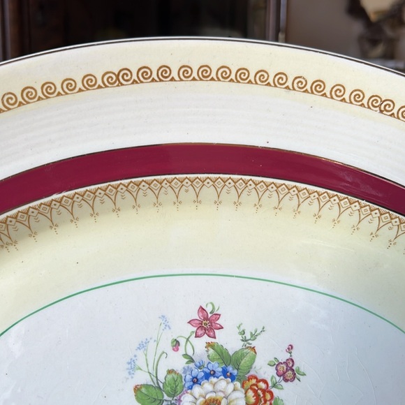 Antique 16 1/8” Wood & Sons Ivory Ware Buckingham Floral Large Serving Platter - Picture 6 of 11